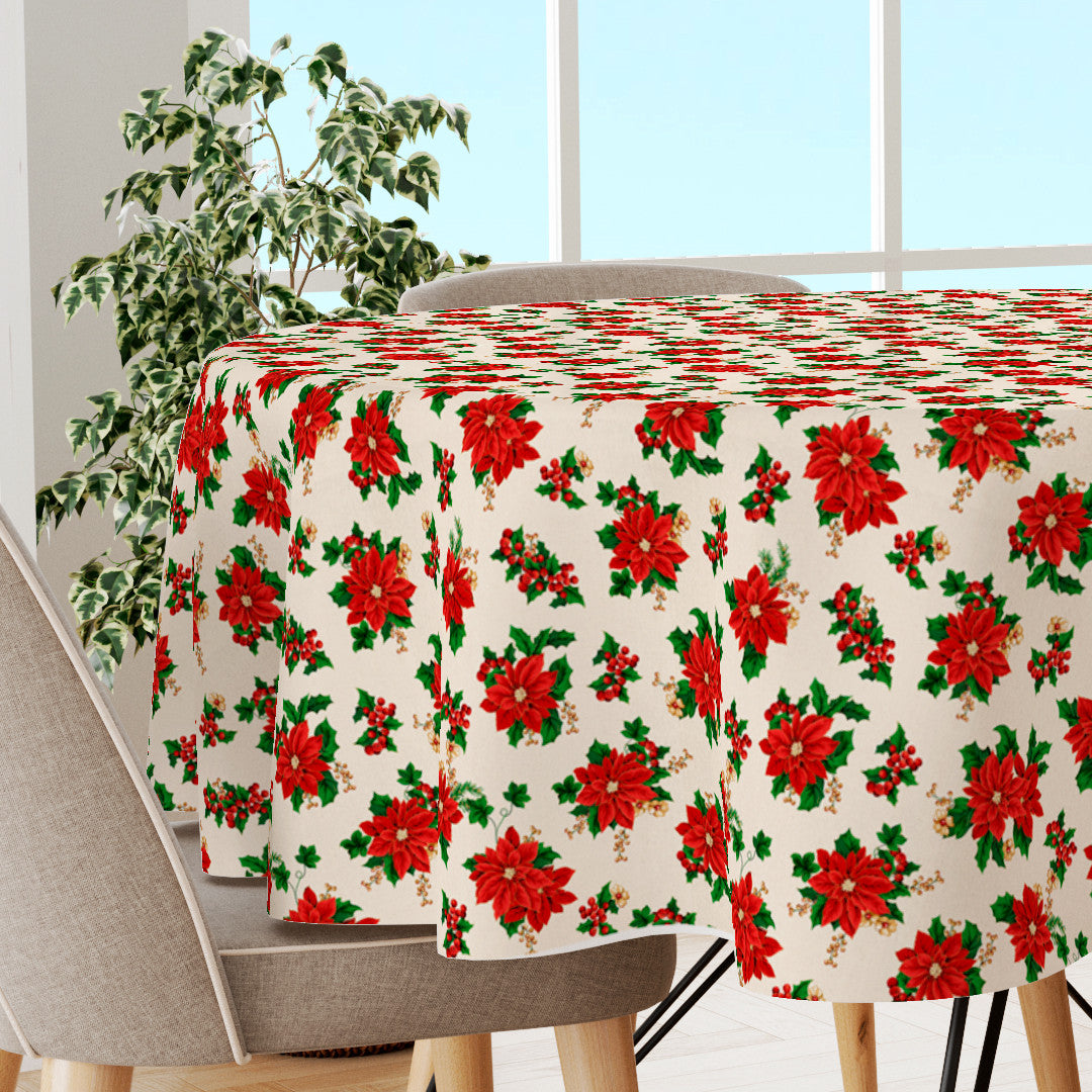 Julstjärna & Murgröna – Rund klassisk jultextilvaxduk