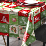 Julvaxduk – Rött och grönt patchwork med klassiska motiv, hörn