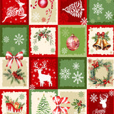 Julvaxduk – Rött och grönt patchwork med klassiska motiv, mönster