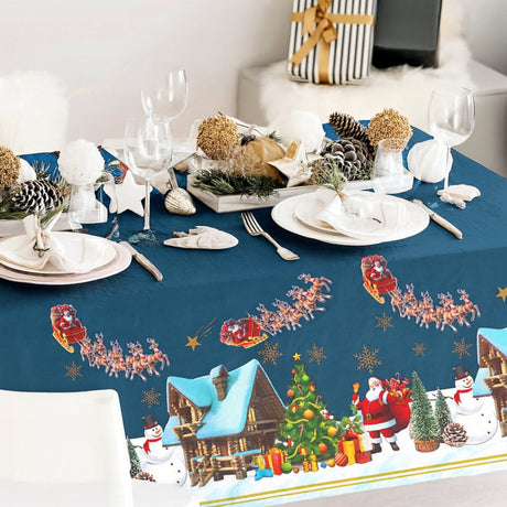 Grignols Blå – Festlig duk med tomtar och snögubbar