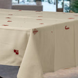 Julia Röd - Broderad julduk, 100 % bomull - 140 x 220 cm, hörn