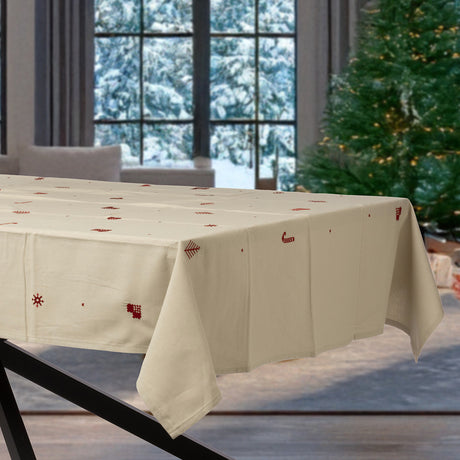 Julia Rød - Broderad julduk, 100 % bomull - 140 x 320 cm, miljö