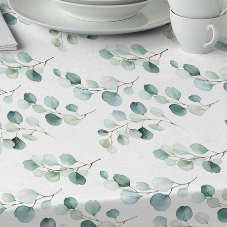 Junos Eucalyptus – Textilvaxduk med akvarellblad, närbild