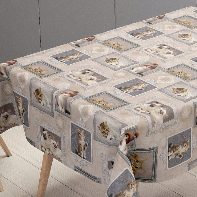 Kattungalleri – beige vaxduk med kattungar i ramar bordsände