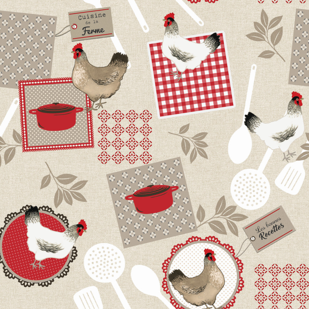 Lantkök – Vaxduk med höns och köksmotiv