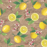 Limonata – beige vaxduk med citroner och hessianlook mönster