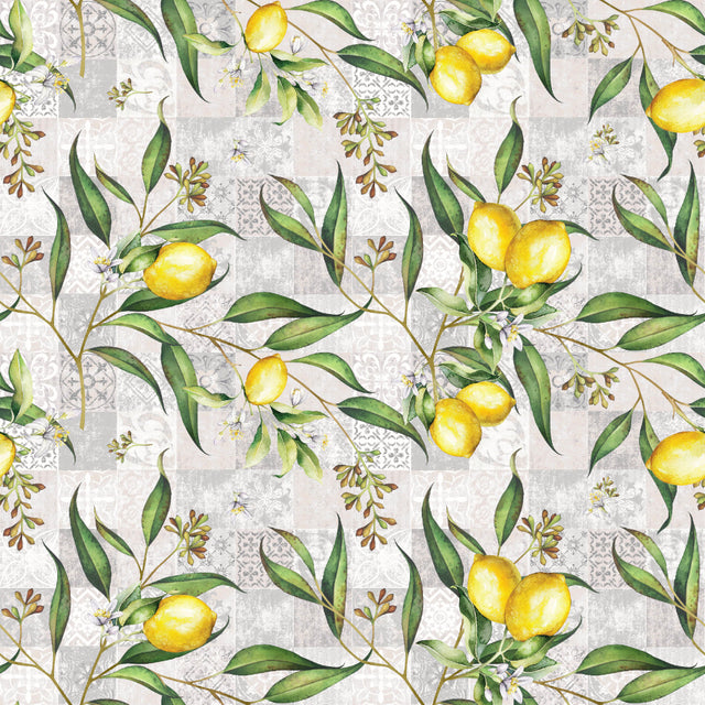 Limonero – Textilvaxduk med citroner och patchworkmönster