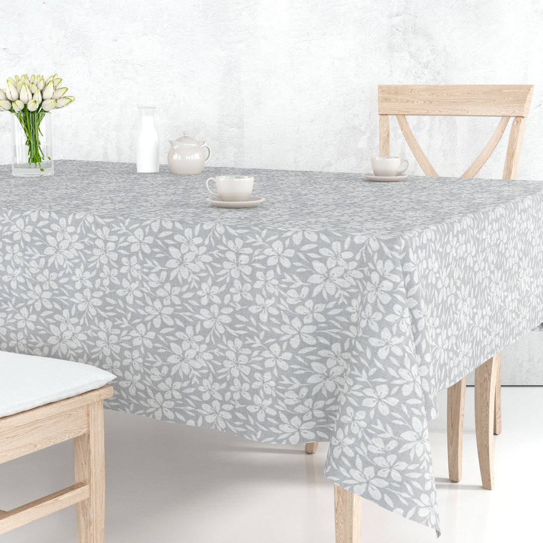 Linen Leaf Grå – Lätt präglad vaxduk med bladmönster