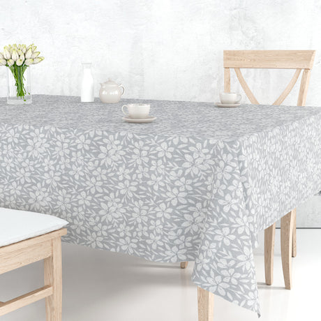 Linen Leaf Grå – Lätt präglad vaxduk med bladmönster