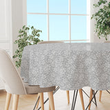 Linen Leaf Grå – Rund lätt präglad vaxduk med bladmönster