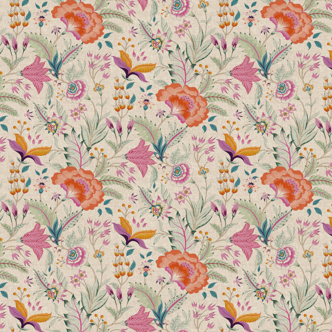 Lino Fiora – Textilvaxduk i linnelook med blommor, 160 cm bred, mönster