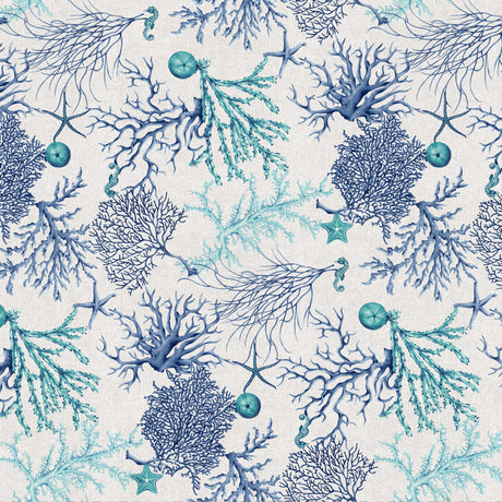 Lino Mare – Textilvaxduk med maritimt korallmotiv i linnelook, 160 cm, mönster