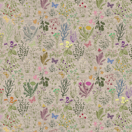 Lino Meadow – Textilvaxduk i linnelook med blommor och naturmotiv, 160 cm, mönster
