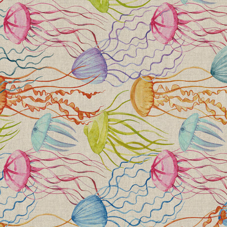 Lino Medusa – Textilvaxduk med färgglada maneter i linnelook, 160 cm, mönster