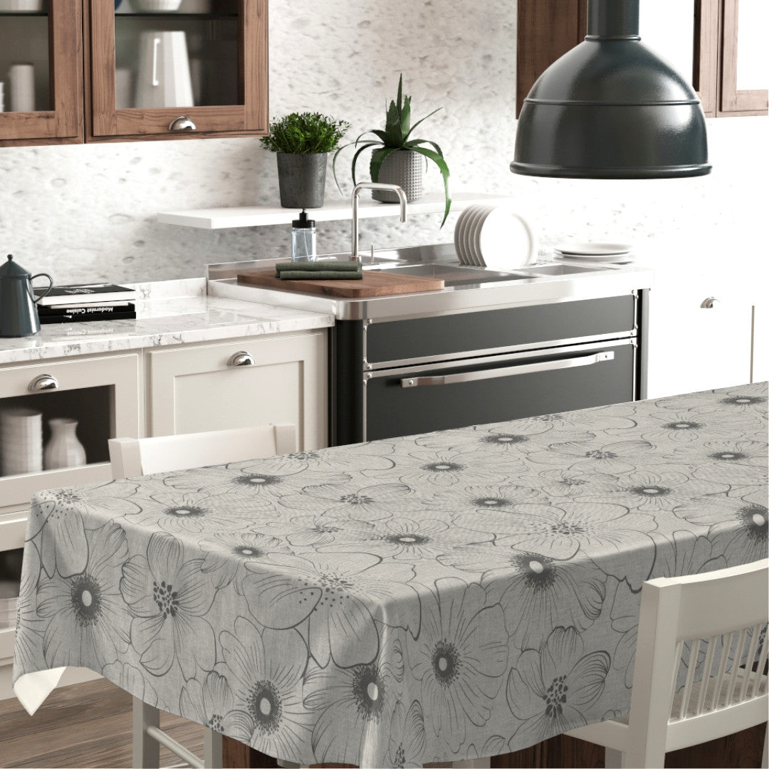 Mare Grå – Vaxduk med blommor och linnelook, miljö