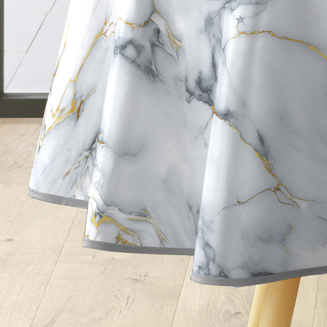 Marquina – Rund vaxduk Ø 155 cm med marmormönster och metallic, kant