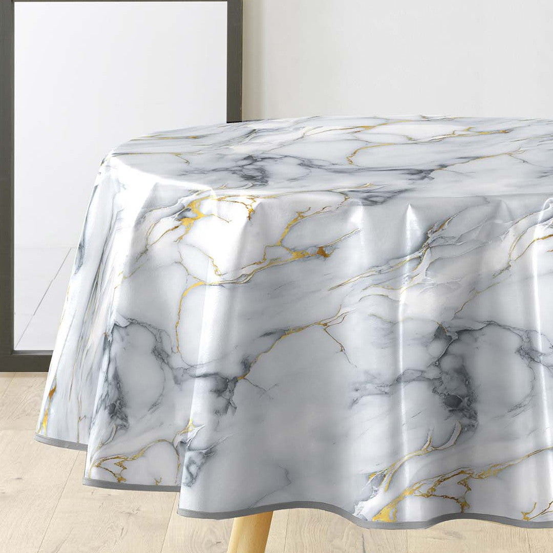 Marquina – Rund vaxduk Ø 155 cm med marmormönster och metallic