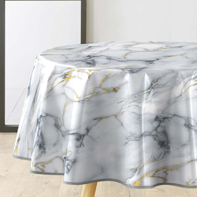 Marquina – Rund vaxduk Ø 155 cm med marmormönster och metallic