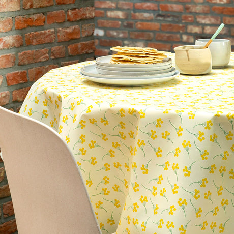 Mimosi Vanilla – Captain Cook vaxduk med små grafiska blommor hörn