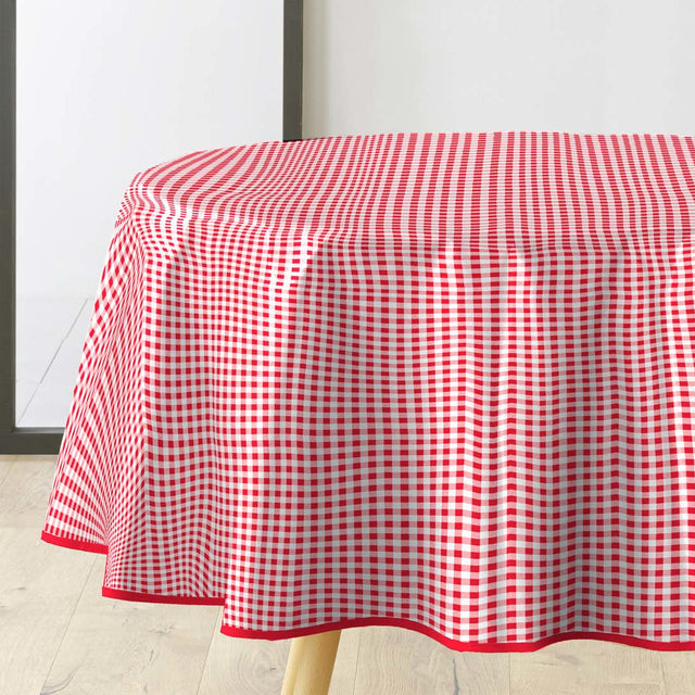 Mini Vichy Röd - Rund vaxduk med rutor, Ø 155 cm