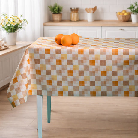 Mosaic Apricot – Vaxduk med rutor och textillook, miljö