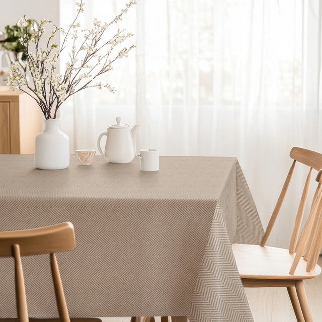 Nagore Beige – textilvaxduk med klassiskt fiskbensmönster hörn