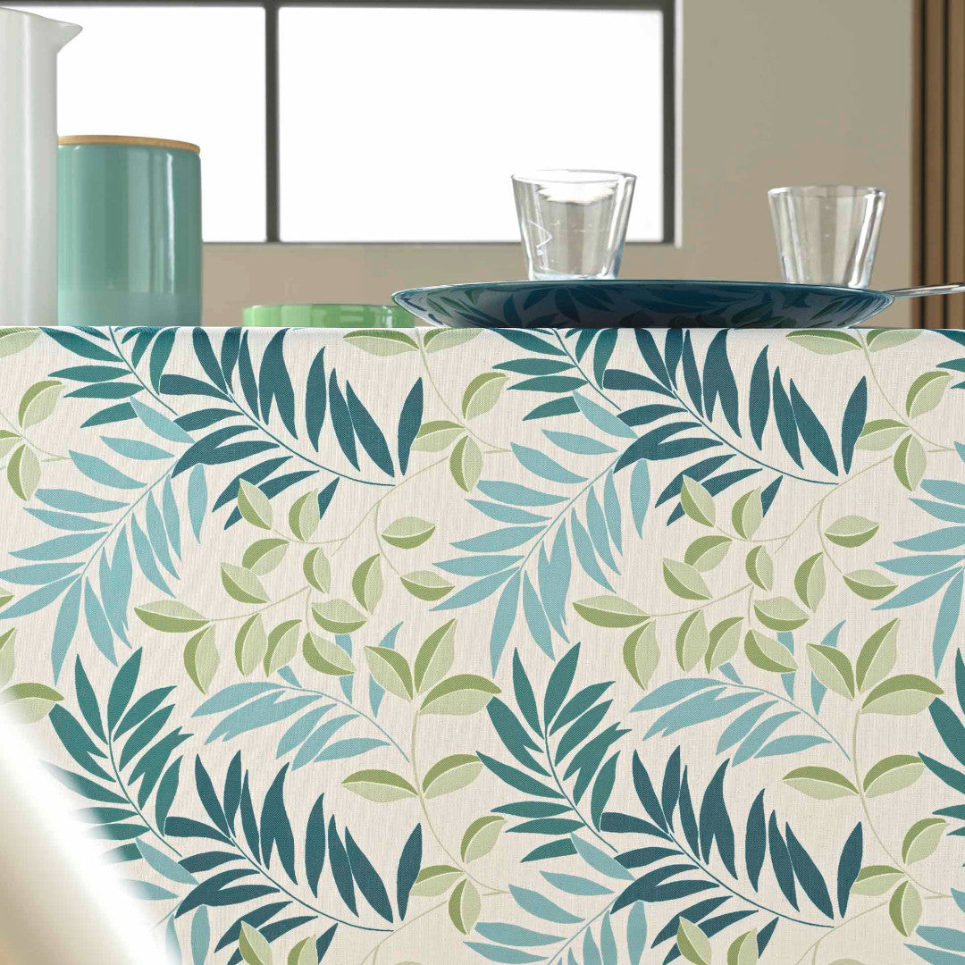 Nedelia Sage - 145 x 240 cm, rektangulär duk med bladmönster, närbild