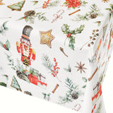 Nötknäppare och Gåvor - jultextilvaxduk med klassiska motiv, närbild