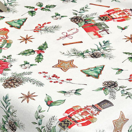 Nötknäppare och Gåvor - jultextilvaxduk med klassiska motiv