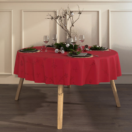 Engholm Noel damastvävd röd rund julduk - Ø 180 cm