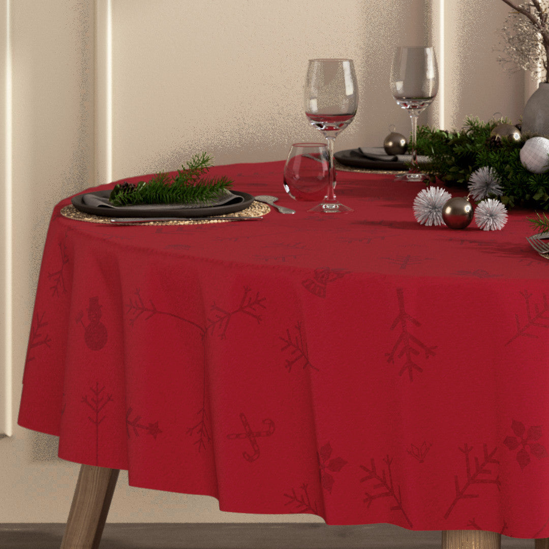 Engholm Noel damastvävd röd rund julduk - Ø 180 cm