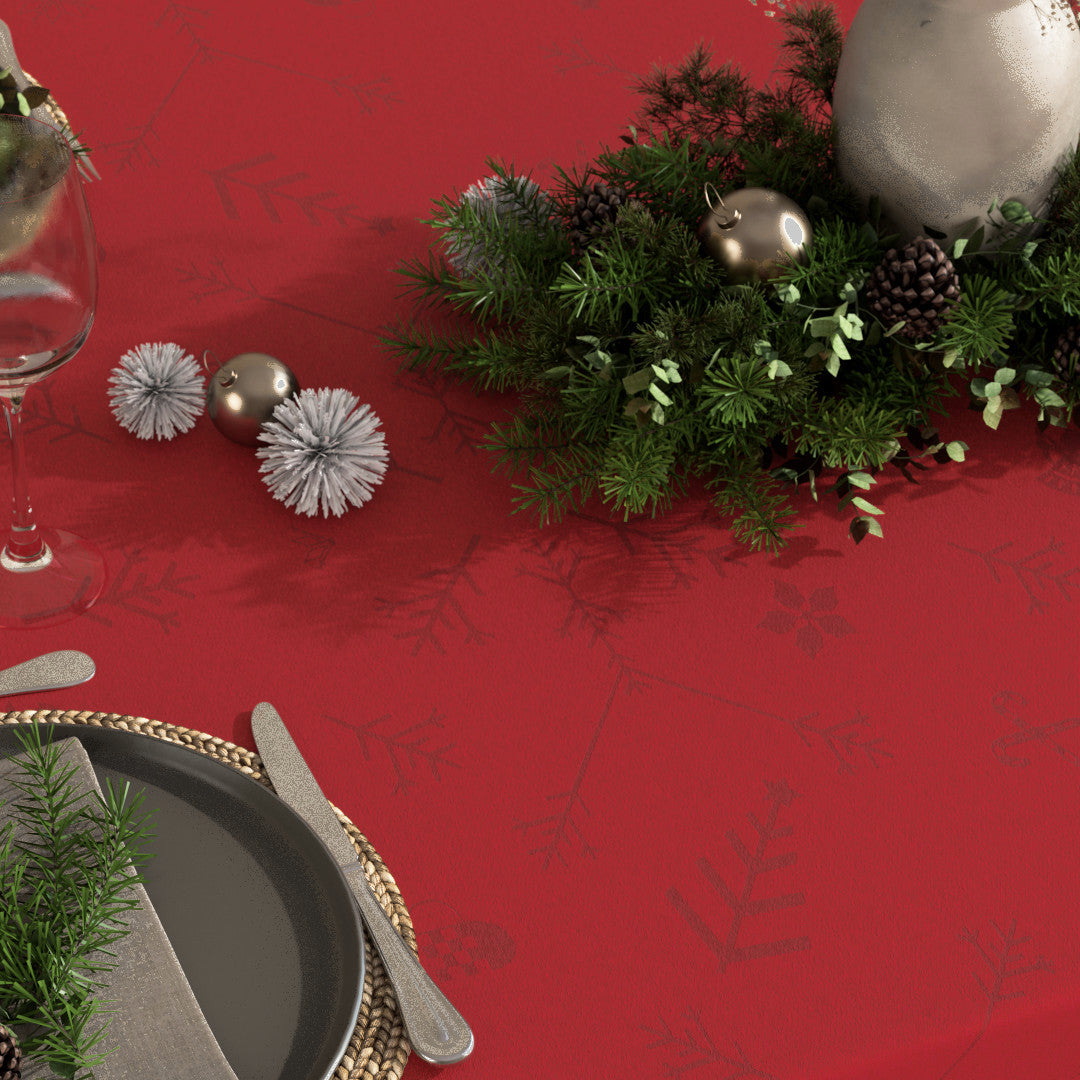 Engholm Noel damastvävd röd julduk - Ø 250 cm