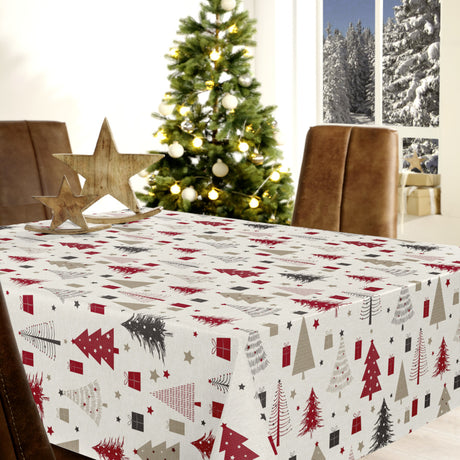 Nordfavn Arbres de Noël – Julvaxduk med granar och julklappar miljöbild