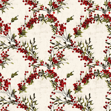 Nordfavn Bessie – Jultextilduk med röda bär och gröna grenar, mönster
