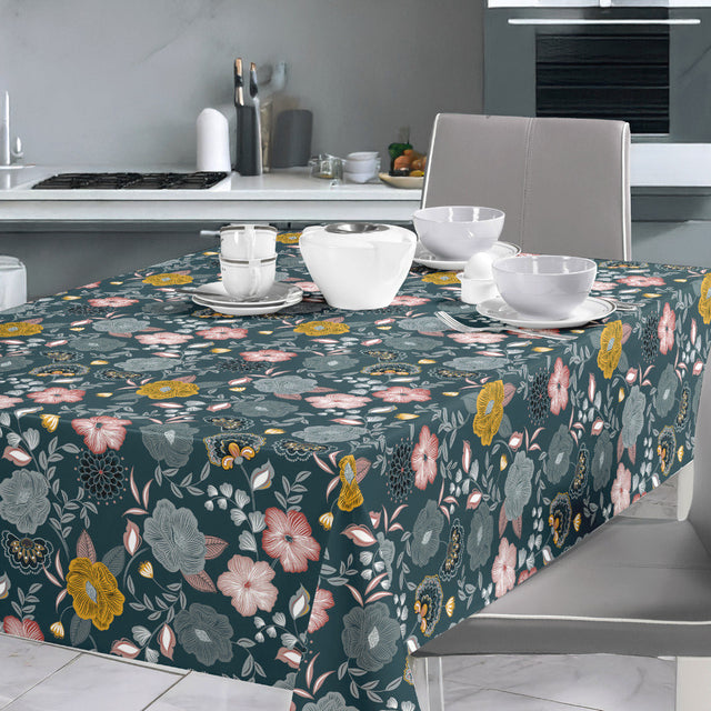 Nordfavn Chouchou Petrol – Vaxduk med dekorativt blommotiv