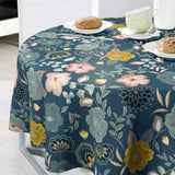 Nordfavn Chouchou Petrol – Vaxduk med dekorativt blommotiv, rund