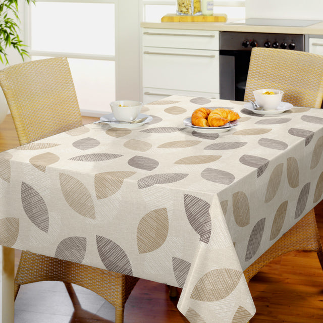 Nordfavn Cocoon Beige - Vaxduk med grafiskt bladmönster