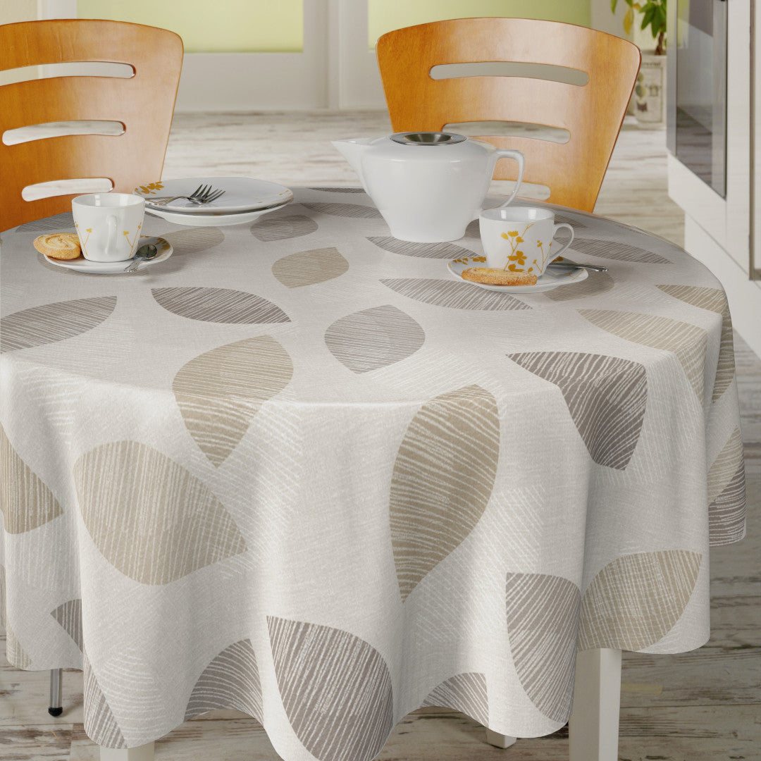 Nordfavn Cocoon Beige - Vaxduk med grafiskt bladmönster, rund