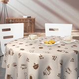 Nordfavn Coffee Time Beige – Rund vaxduk med mysigt kaffemotiv