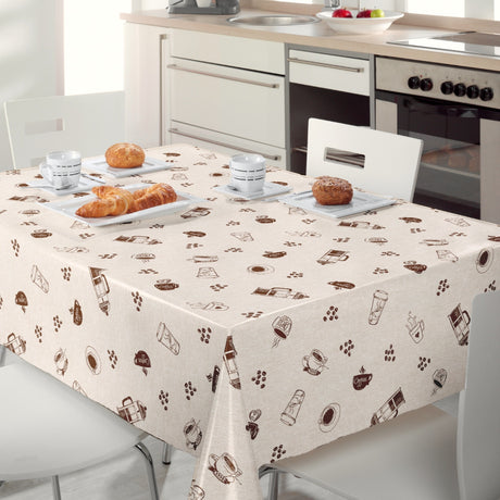 Nordfavn Coffee Time Beige – Vaxduk med mysigt kaffemotiv miljö