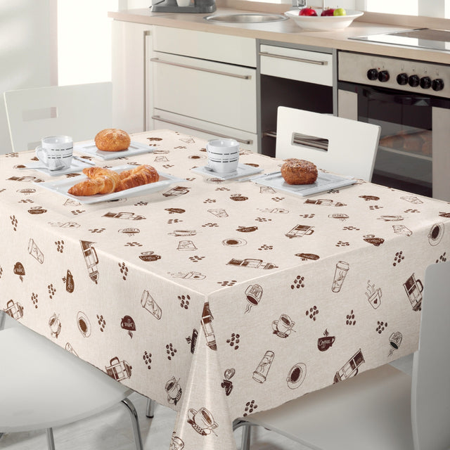 Nordfavn Coffee Time Beige – Vaxduk med mysigt kaffemotiv miljö