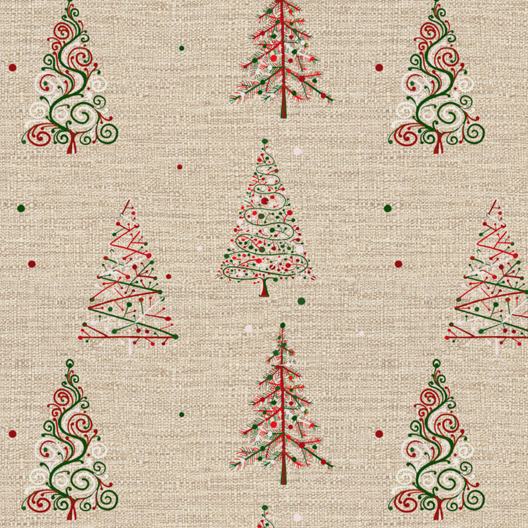 Nordfavn Crisp – Jultextilduk med julgranar i rött och grönt, mönster