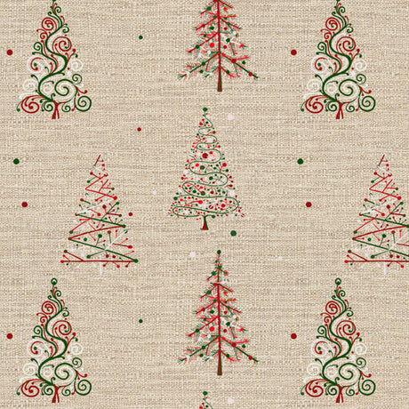 Nordfavn Crisp – Jultextilduk med julgranar i rött och grönt, mönster