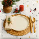 Nordfavn Eve – Jultextilduk med små fåglar och grenar, närbild vid dukning