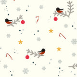 Nordfavn Eve – Jultextilduk med små fåglar och grenar, mönster