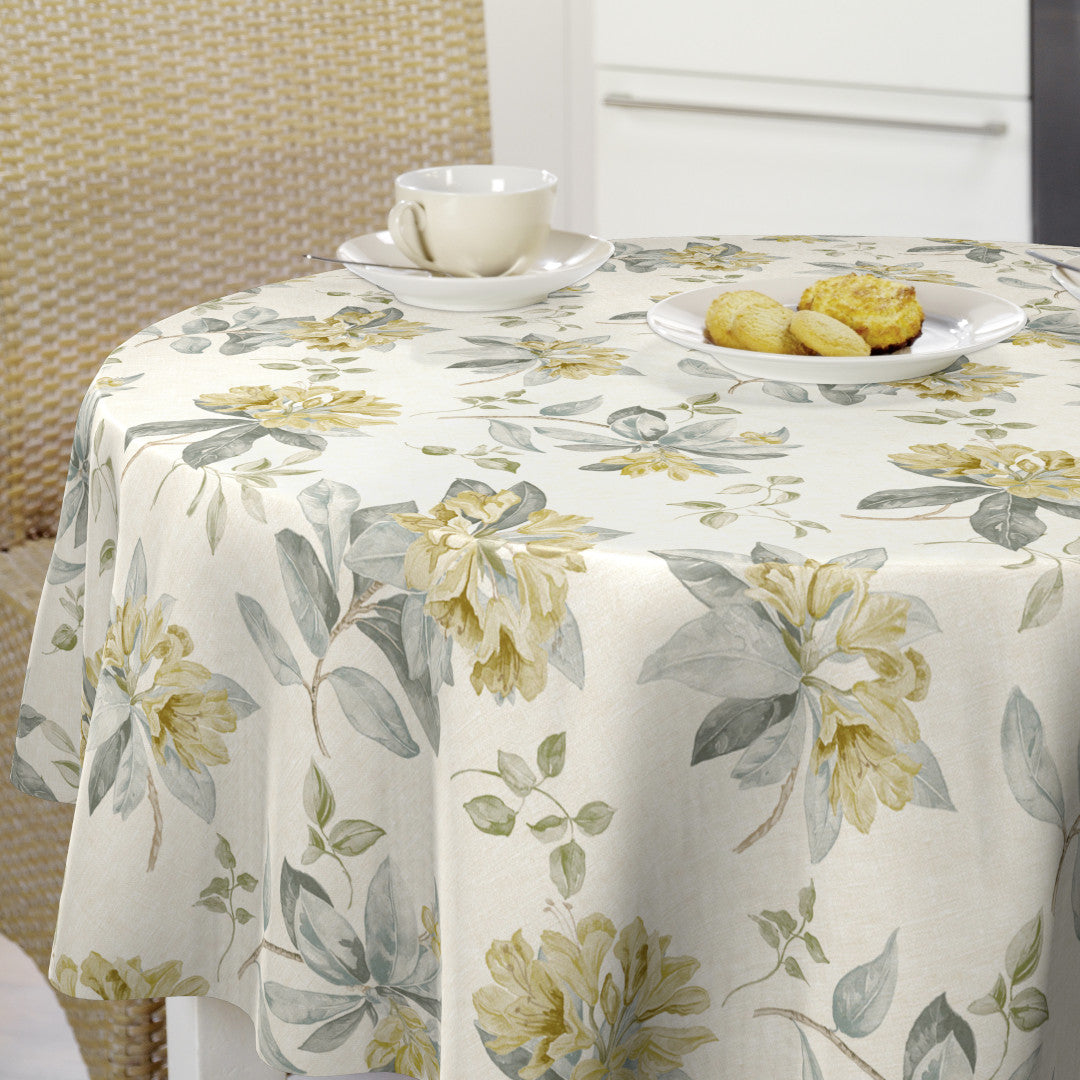 Nordfavn Fruehling Gul - Duk med elegant blommönster, rund