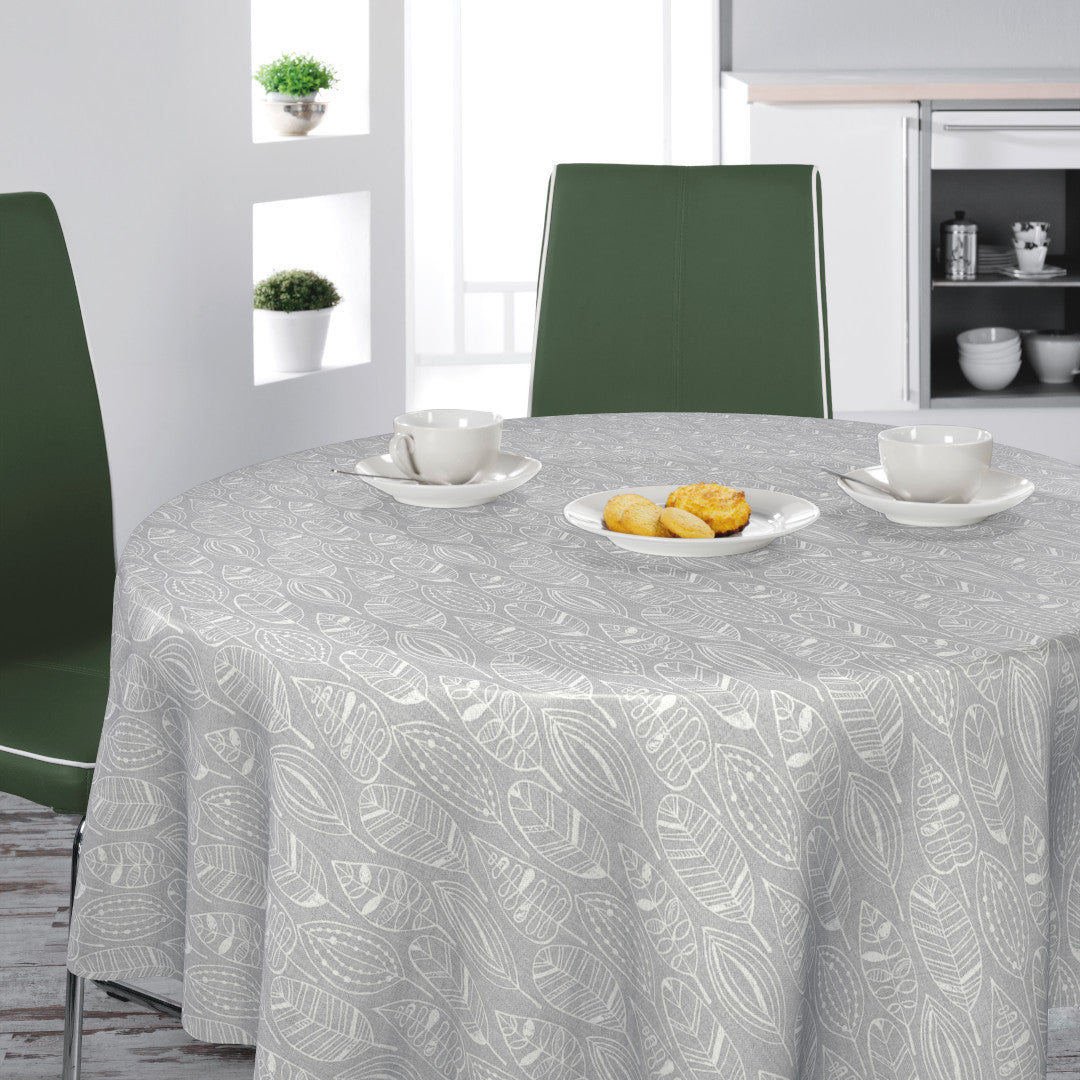 Nordfavn Nordic Leaf Grey – Rund vaxduk med stiliserat bladmönster