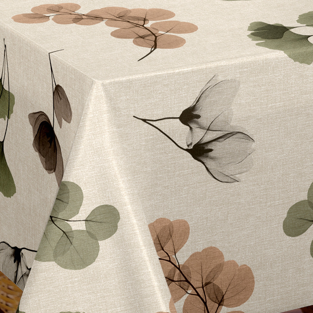 Nordfavn Organza Natur – Vaxduk med lätt blom- och bladmönster, hörn