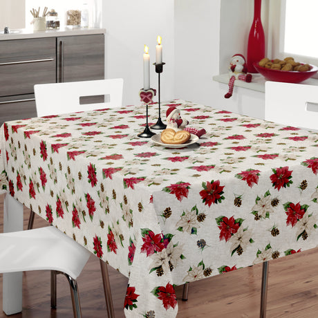 Nordfavn Poinsettia – Julvaxduk med linnelook och julstjärnor miljöbild