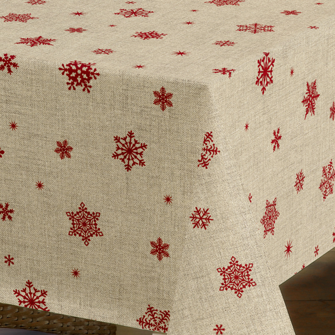 Nordfavn Snowflakes – Julvaxduk med röda snöflingor och iskristaller